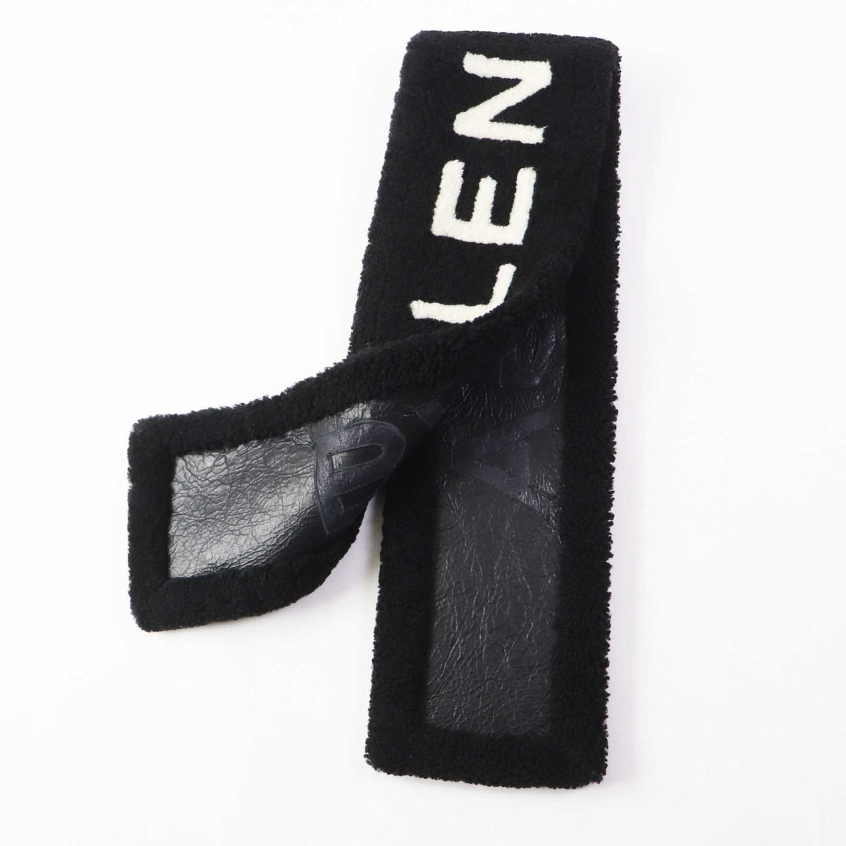 balenciaga Lamb Fur Logo Scarf Black White