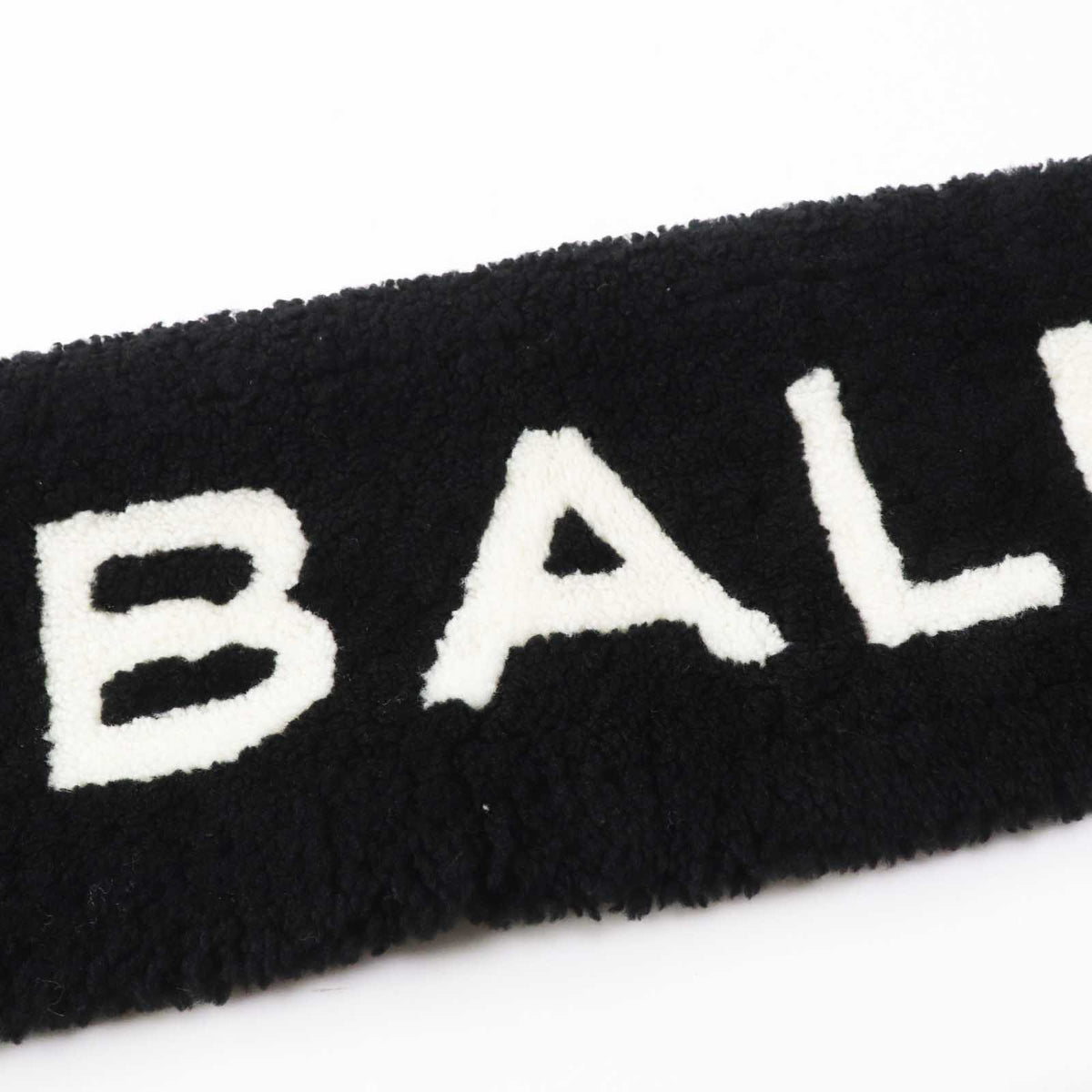 balenciaga Lamb Fur Logo Scarf Black White