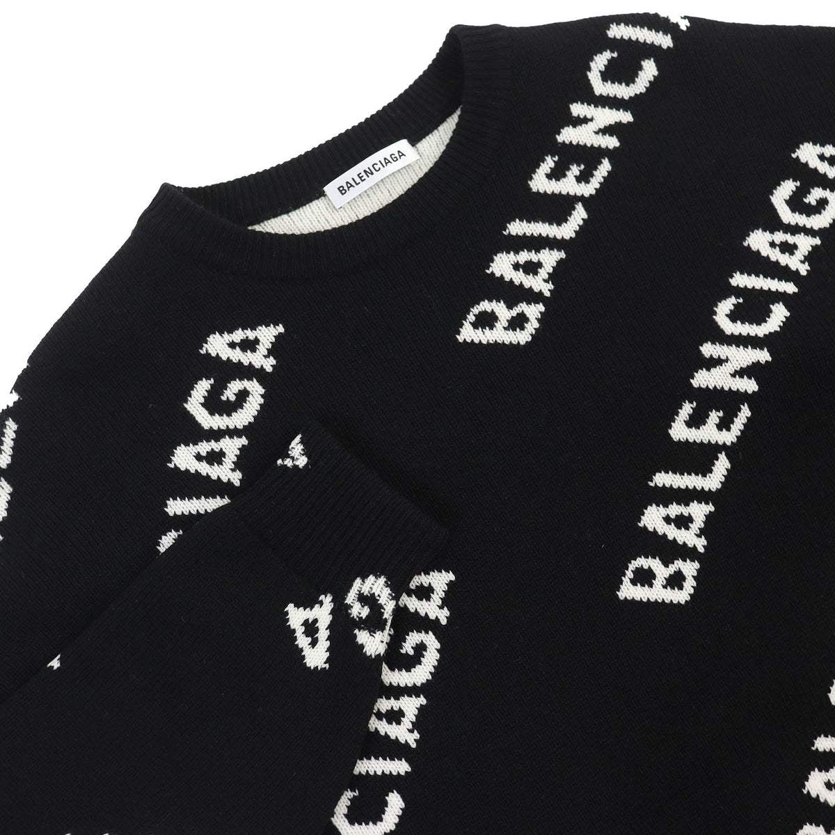 balenciaga Wool Polyester Jacquard Logo Knit XS