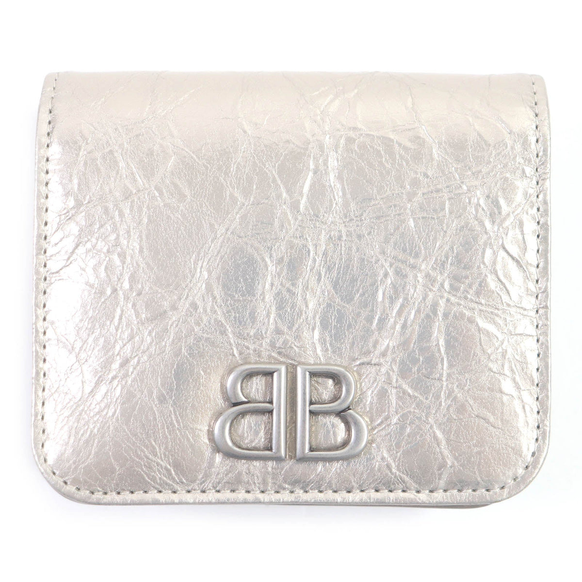 balenciaga BB Logo Silver Leather Bifold Wallet