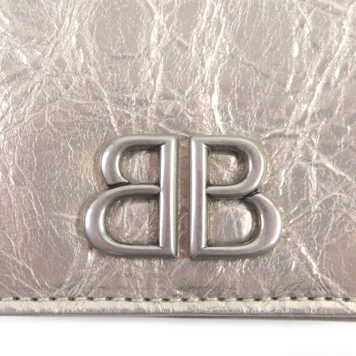 balenciaga BB Logo Silver Leather Bifold Wallet