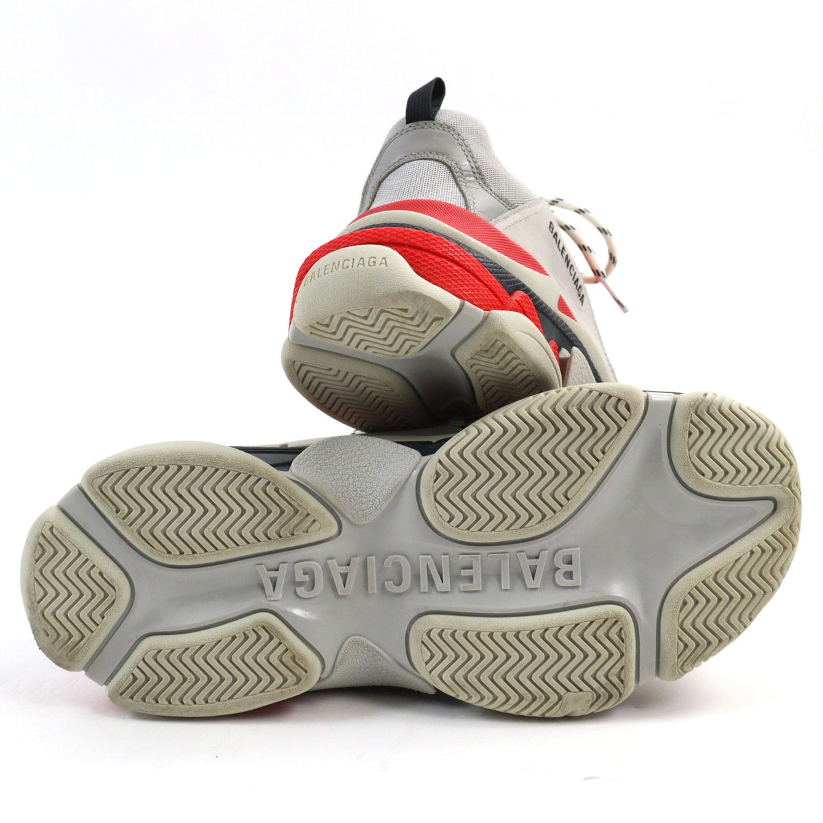 balenciaga Triple S Leather Sneakers Gray Red