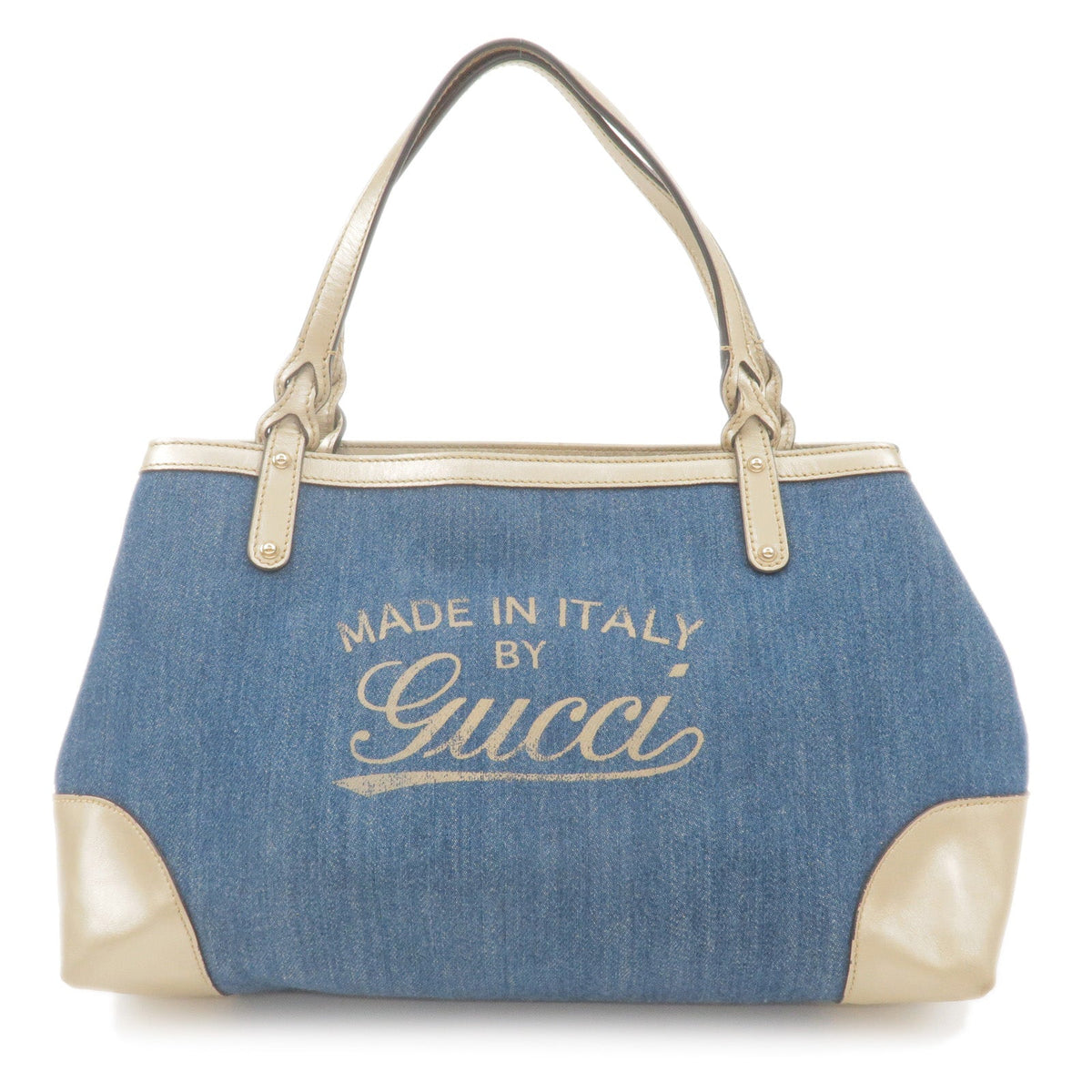 GUCCI Craft Denim Leather Tote Bag Japan limited Blue Gold 348715