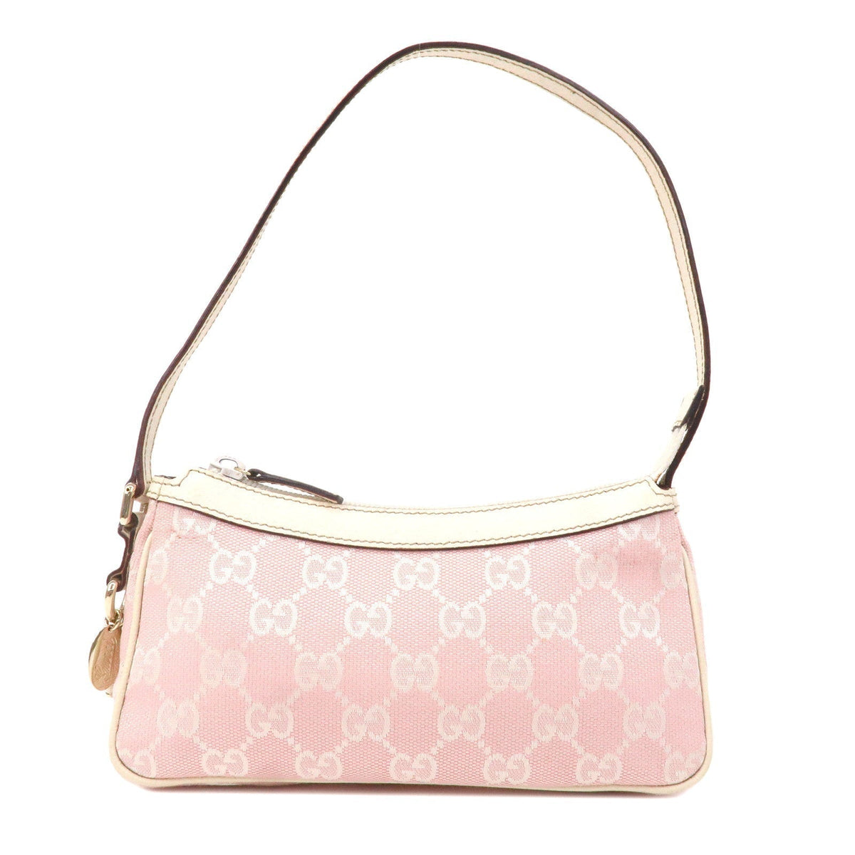 GUCCI GG Canvas Leather Hand Bag Purse Pouch Pink Ivory 154432