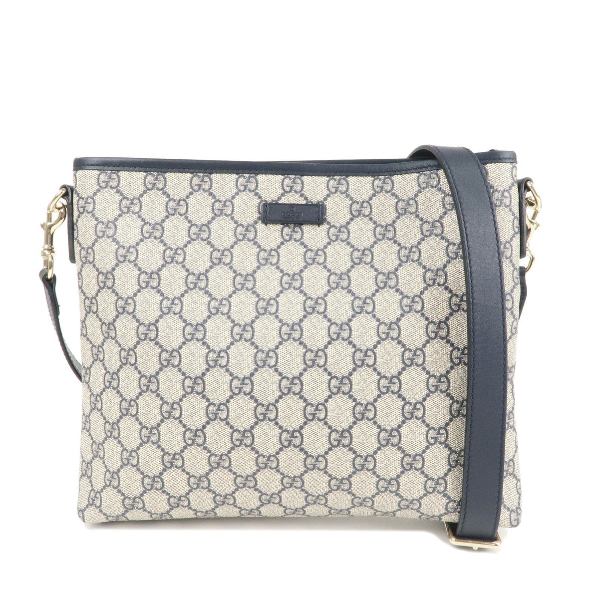 GUCCI GG Supreme Leather Shoulder Bag Beige Navy 388924