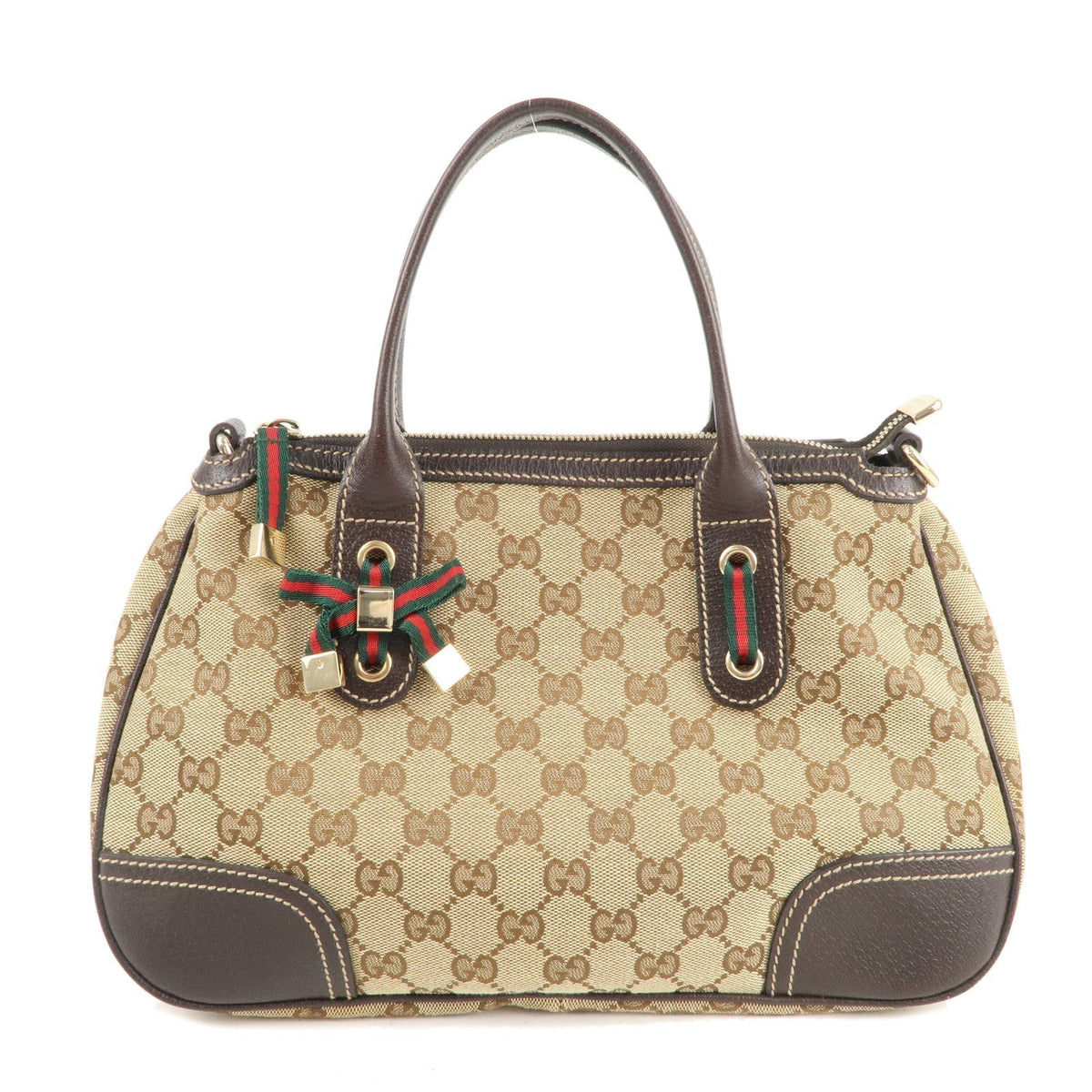 GUCCI Sherry Princy GG Canvas Leather Hand Bag Beige Brown 211977