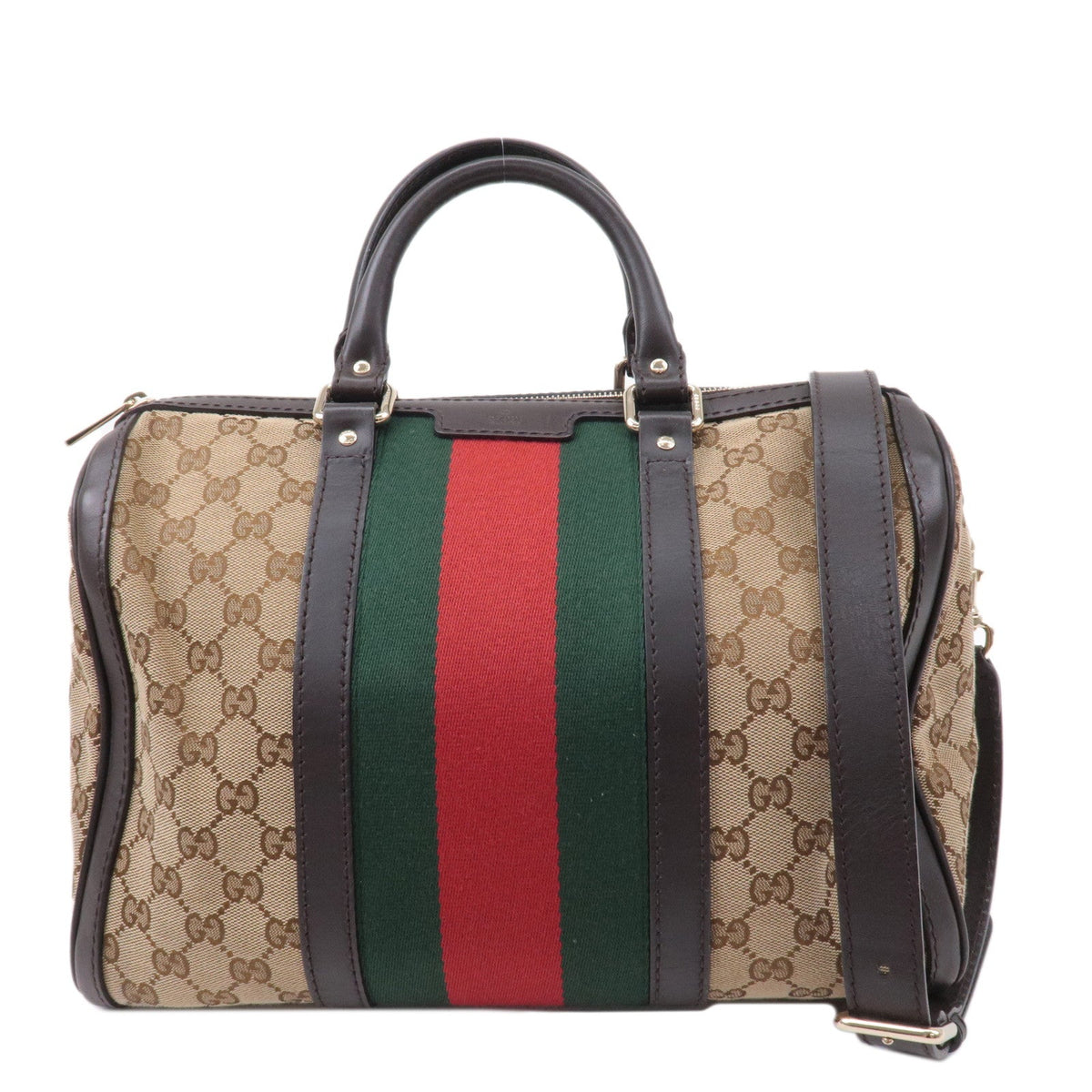GUCCI Sherry Line GG Canvas Leather 2Way Boston Bag Brown 247205