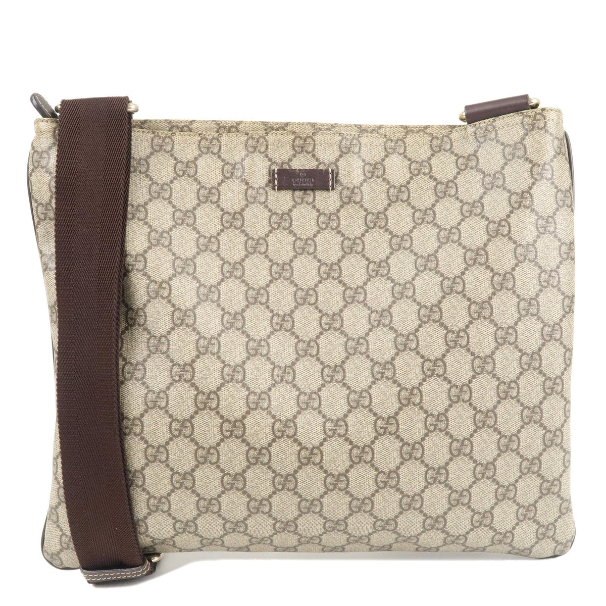 GUCCI GG Supreme Leather Shoulder Bag Beige Brown 201446