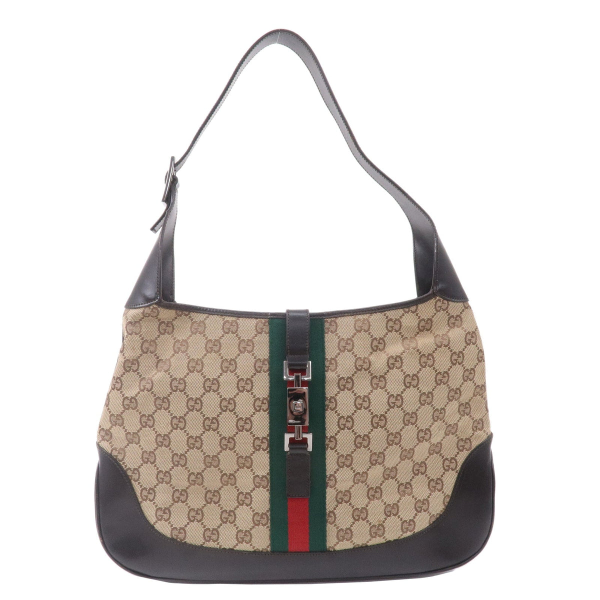 GUCCI Jackie Sherry GG Canvas Leather Shoulder Bag Beige 001.3346