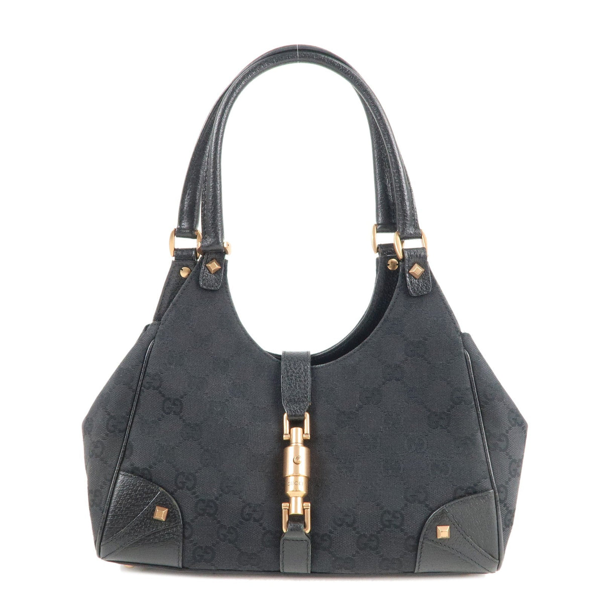 GUCCI New Jackie GG Canvas Leather Shoulder Bag Black 124409