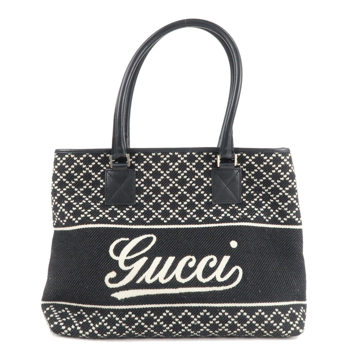 GUCCI Diamante Wool Leather Tote Bag Black 257304