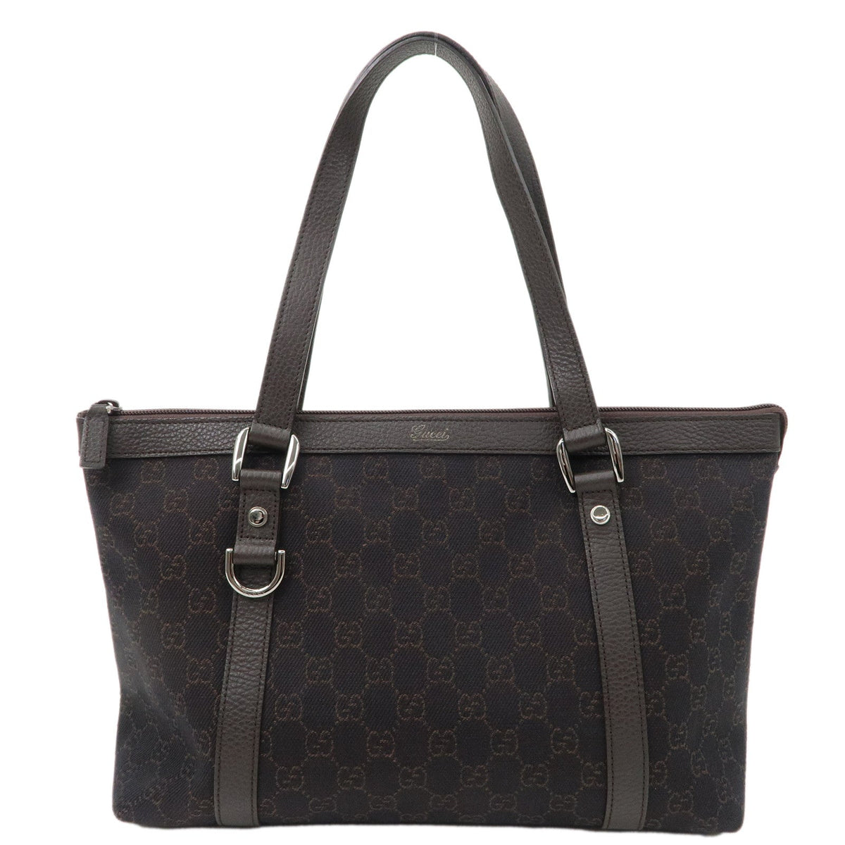 GUCCI Abbey GG Leather Tote Bag Hand Bag Dark Brown 268640