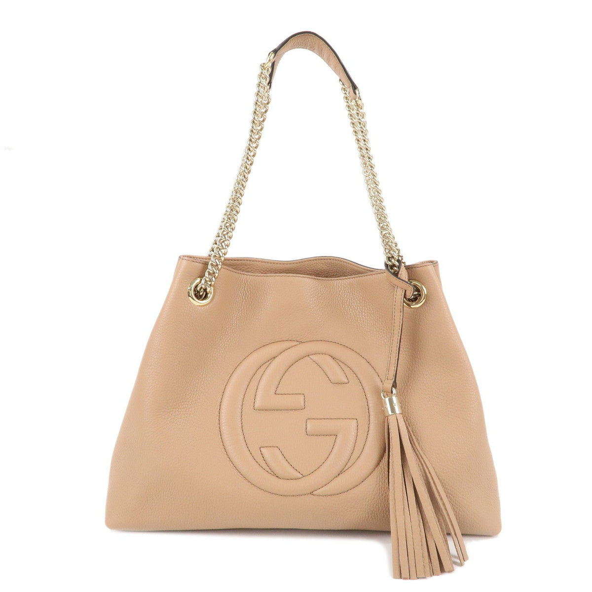 GUCCI SOHO Interlocking G Leather Chain Shoulder Bag Beige 536196