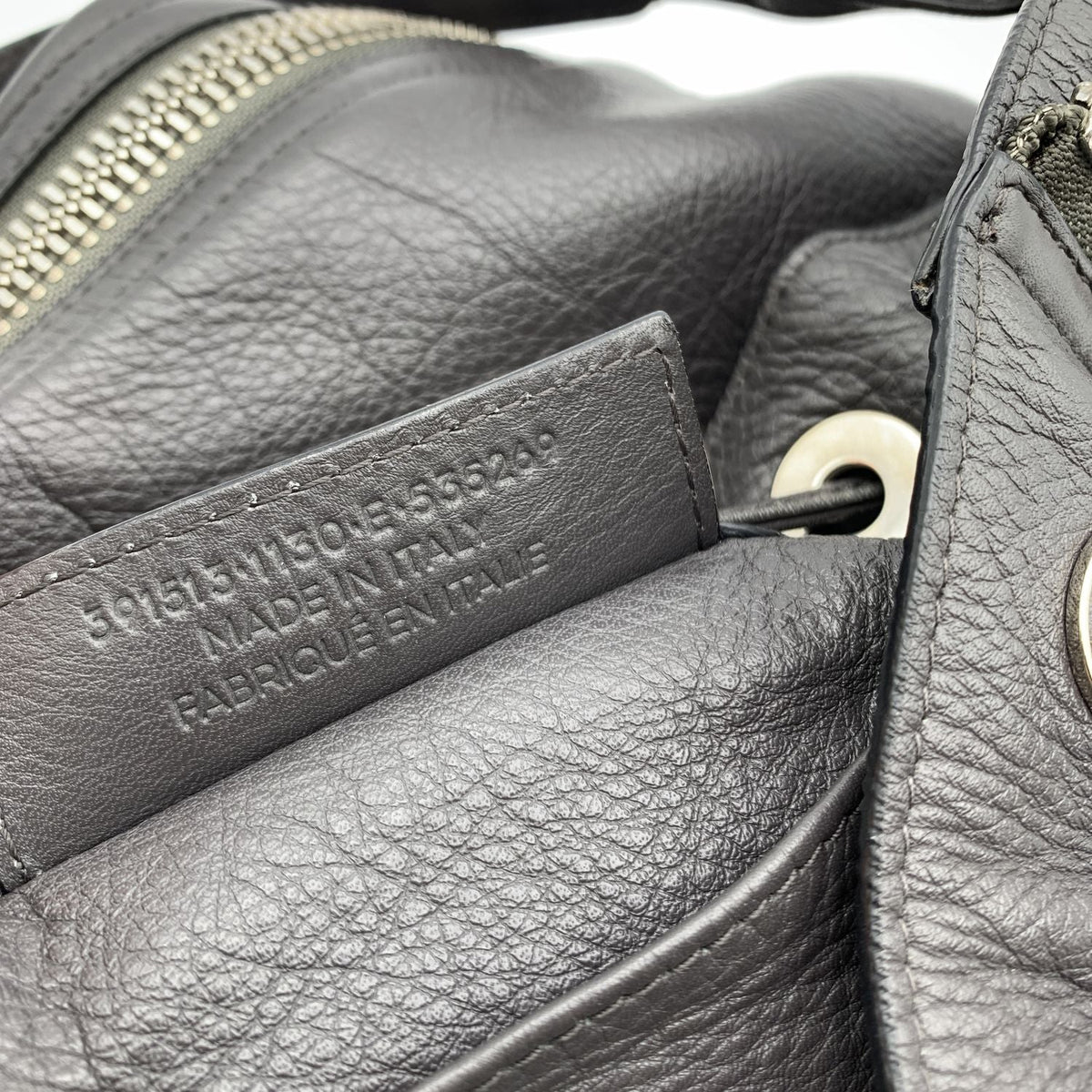 balenciaga Grey Leather Papier Plate Bucket Drawstring Bag