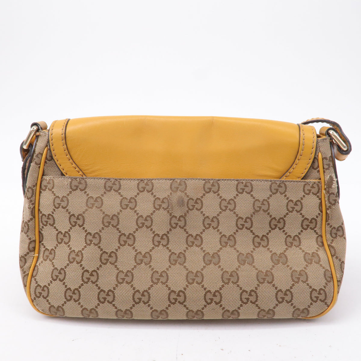 GUCCI GG Canvas Leather Shoulder Bag Beige Brown Yellow 308452