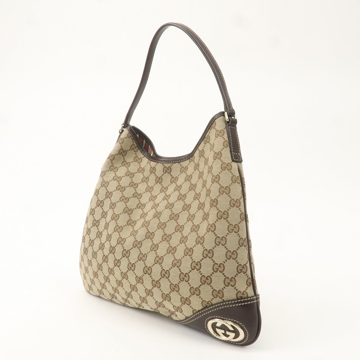 GUCCI GG Canvas Leather Shoulder Bag Beige Brown 169947