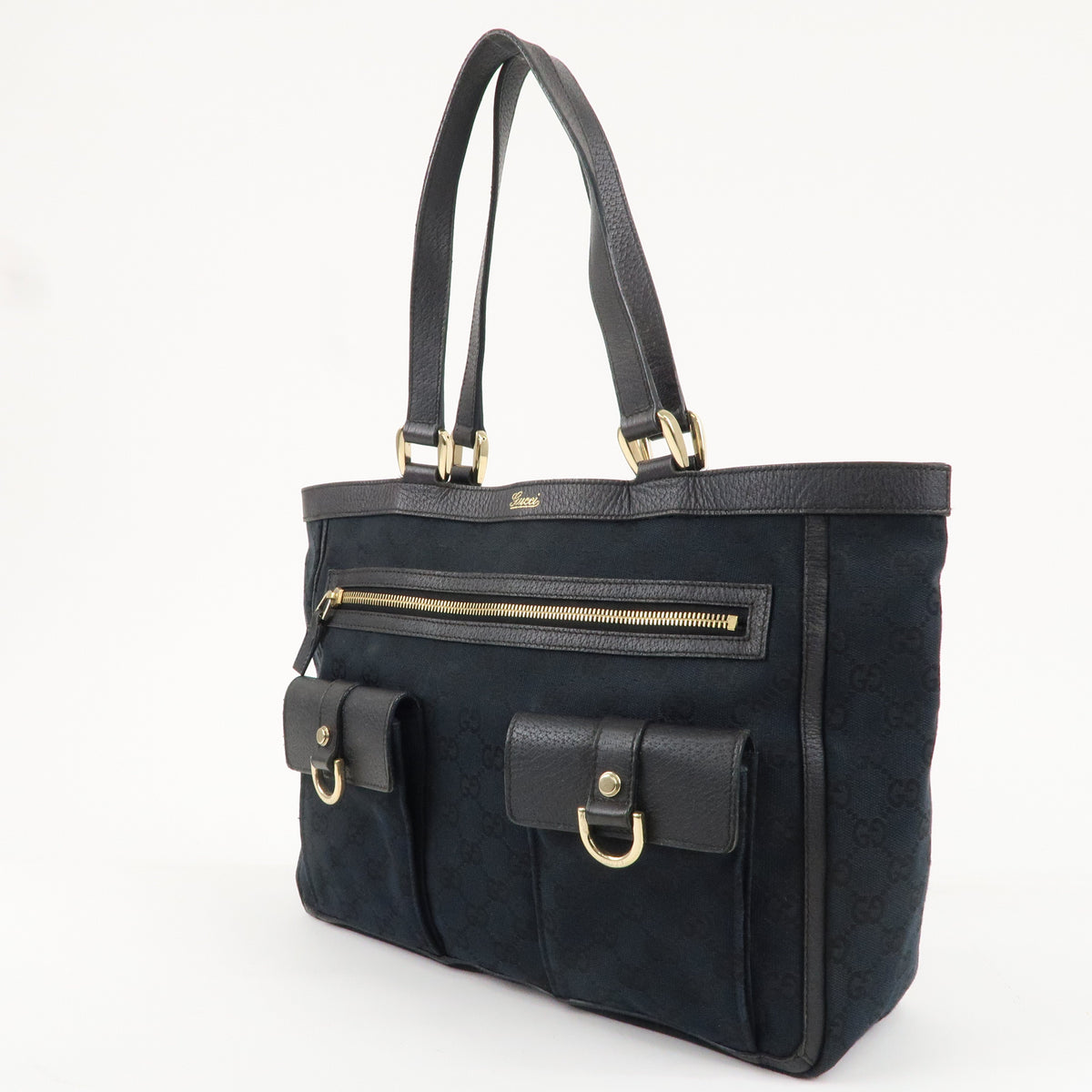 GUCCI Abbey GG Canvas Leather Tote Bag Hand Bag Black 146247