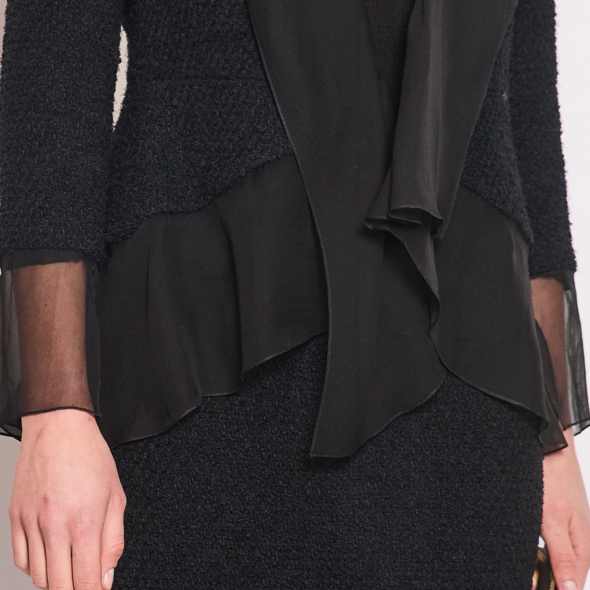 Chanel Black Tweed Jacket and Skirt Set with Silk Trim Details Size FR 36 (UK 8)