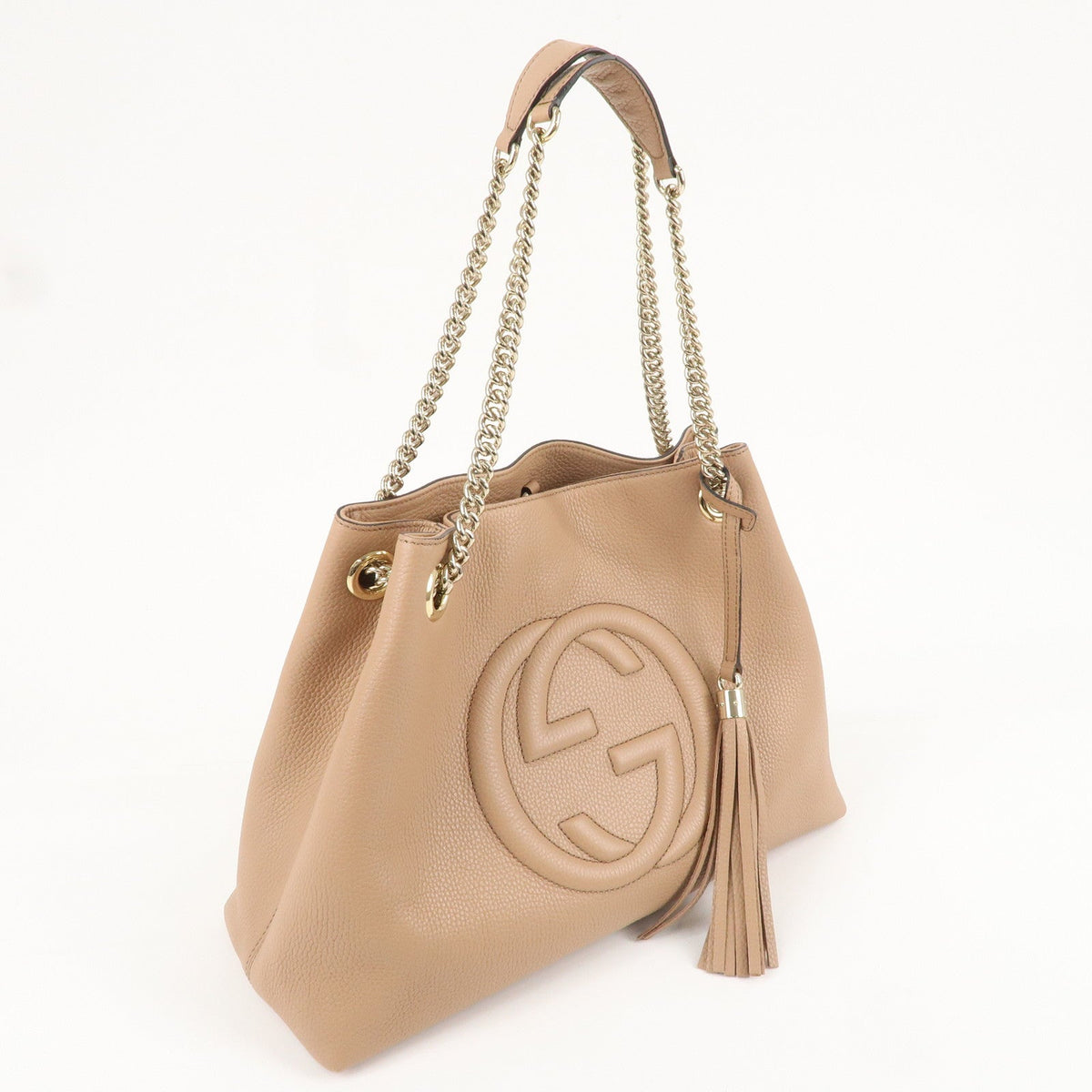 GUCCI SOHO Interlocking G Leather Chain Shoulder Bag Beige 536196