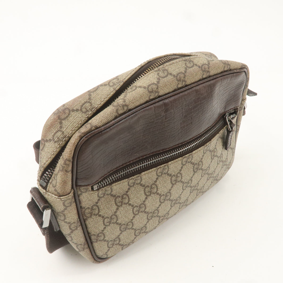 GUCCI GG Supreme Leather Shoulder Bag Beige Brown 114291