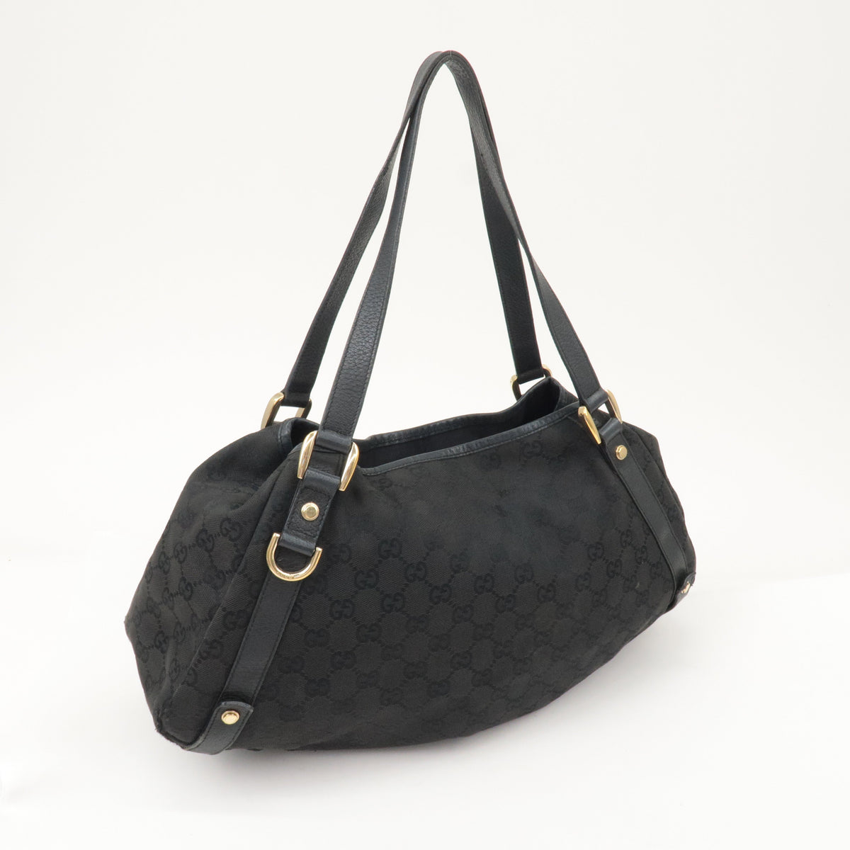 GUCCI Abbey GG Canvas Leather Tote Bag Shoulder Bag Black 130736