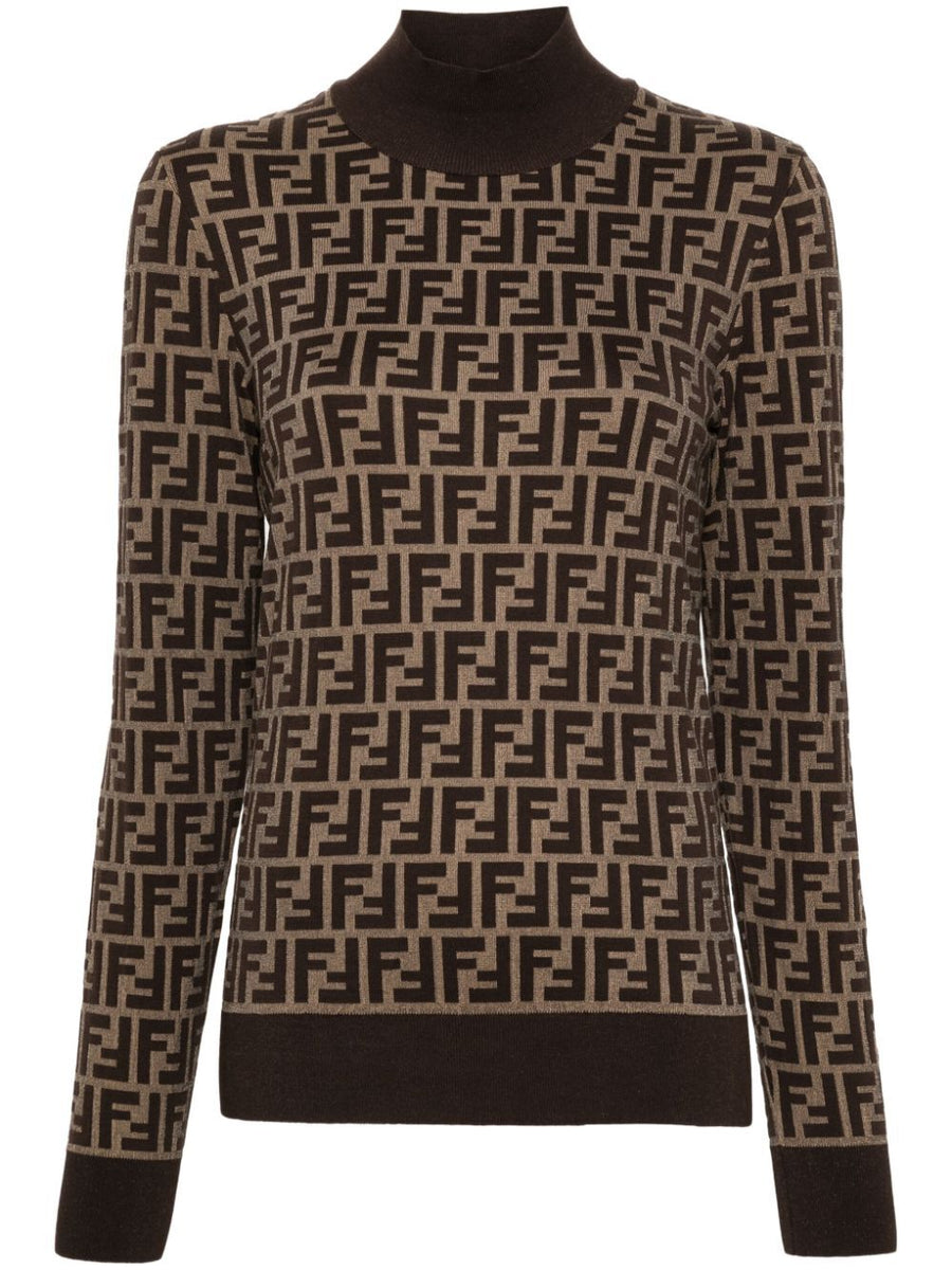 Fendi Women Maglia In Cotone Ff Marrone