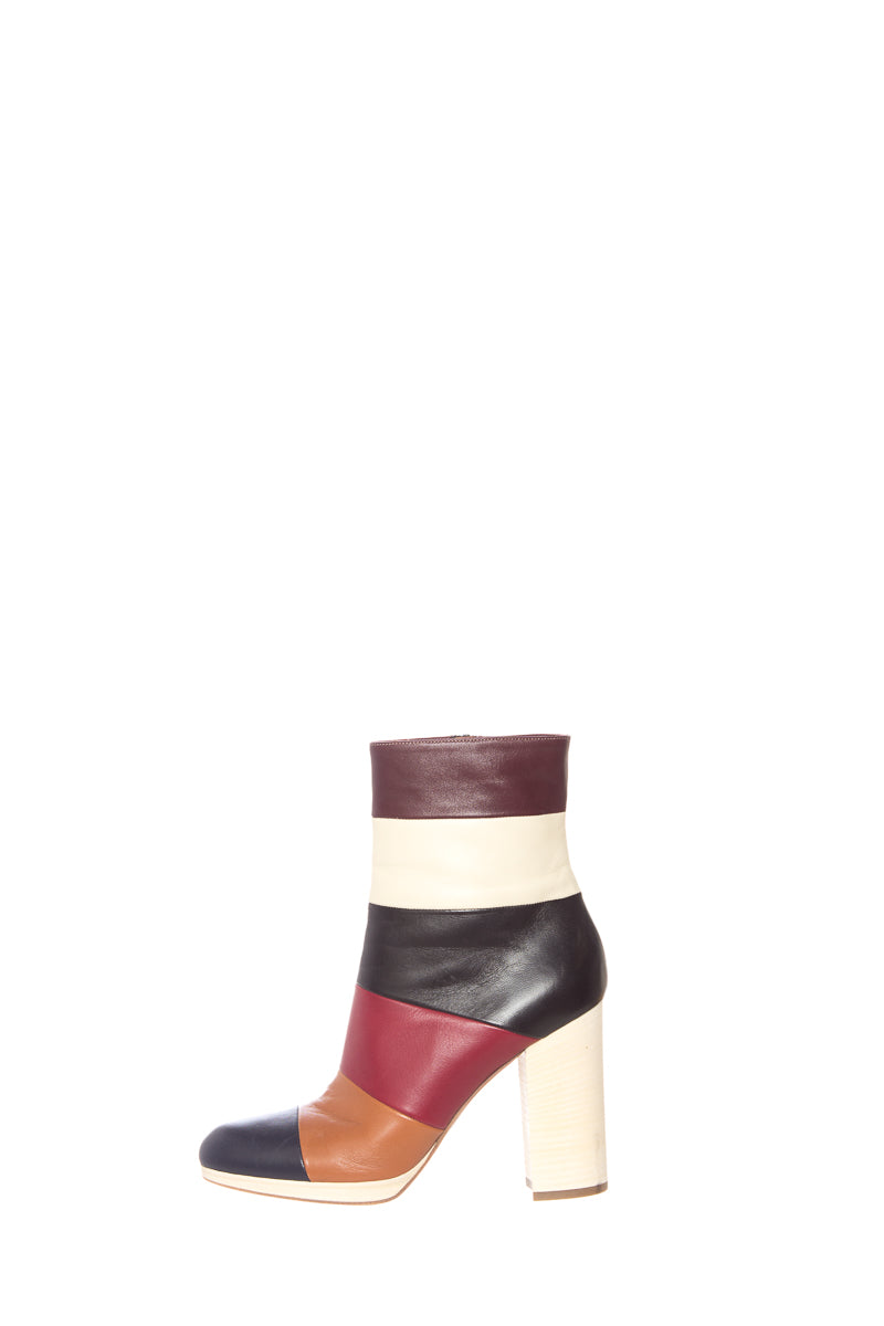 Valentino Maroon,Black,Peanut Lather Color Block Boots SZ 38