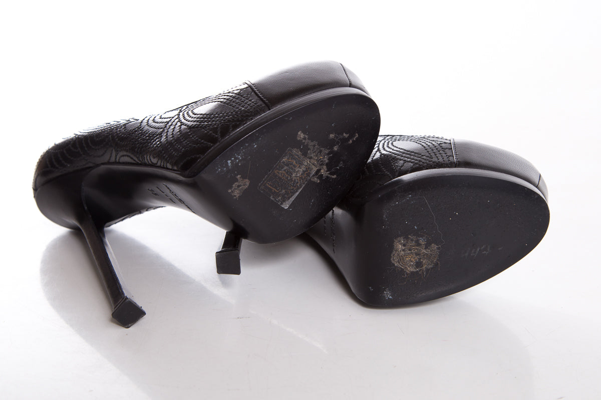 YSL Black Embroider Heels SZ 35