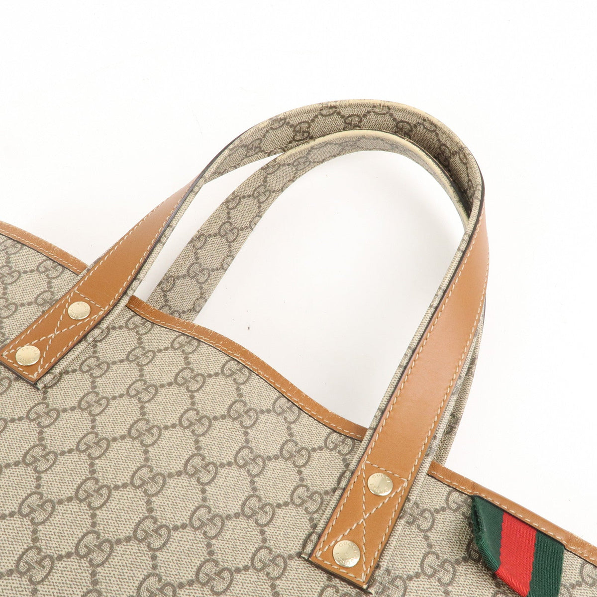 GUCCI GG Supreme Leather Tote Bag Hand Bag Beige Brown 211134