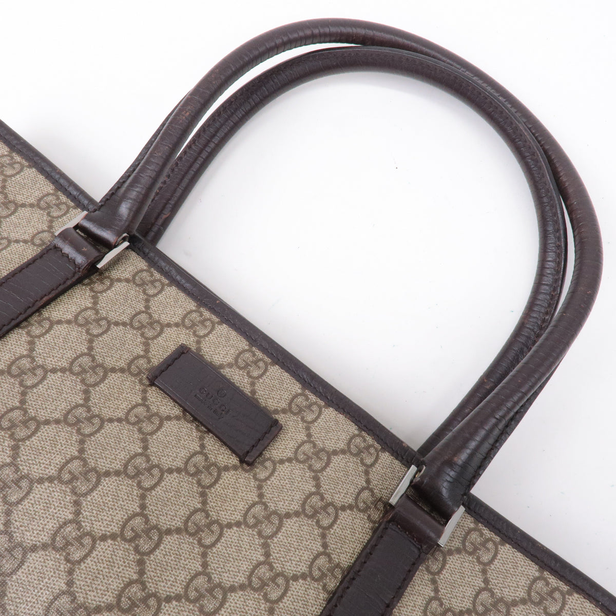 GUCCI GG Supreme Leather Tote Bag Beige Brown 114595