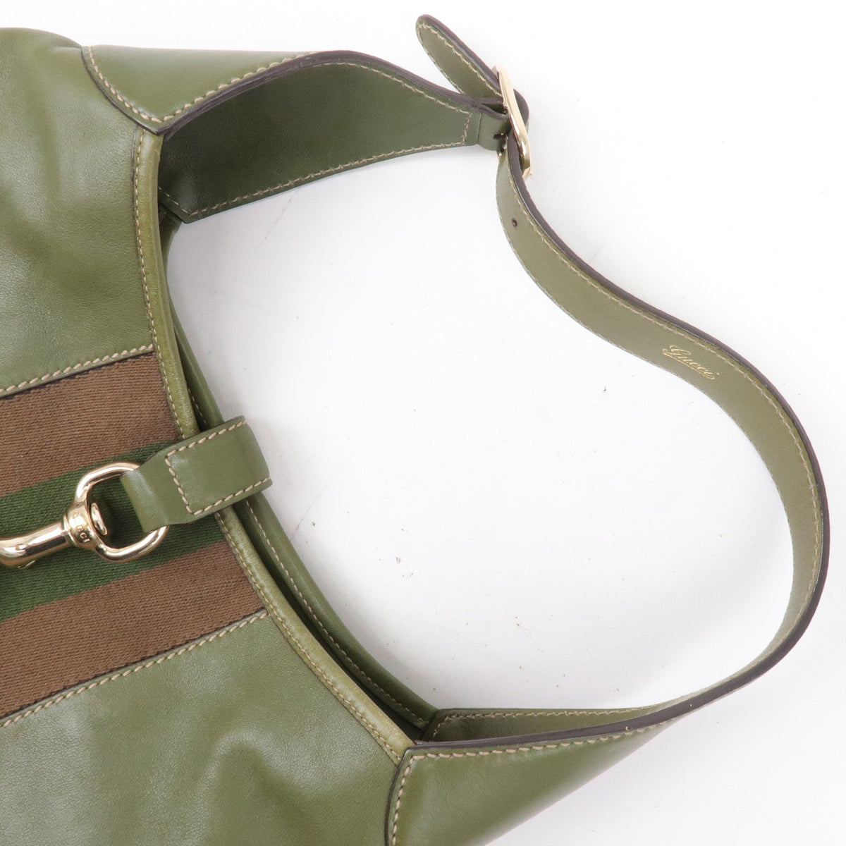 GUCCI Sherry Leather Shoulder Bag Hand Bag Green 153029