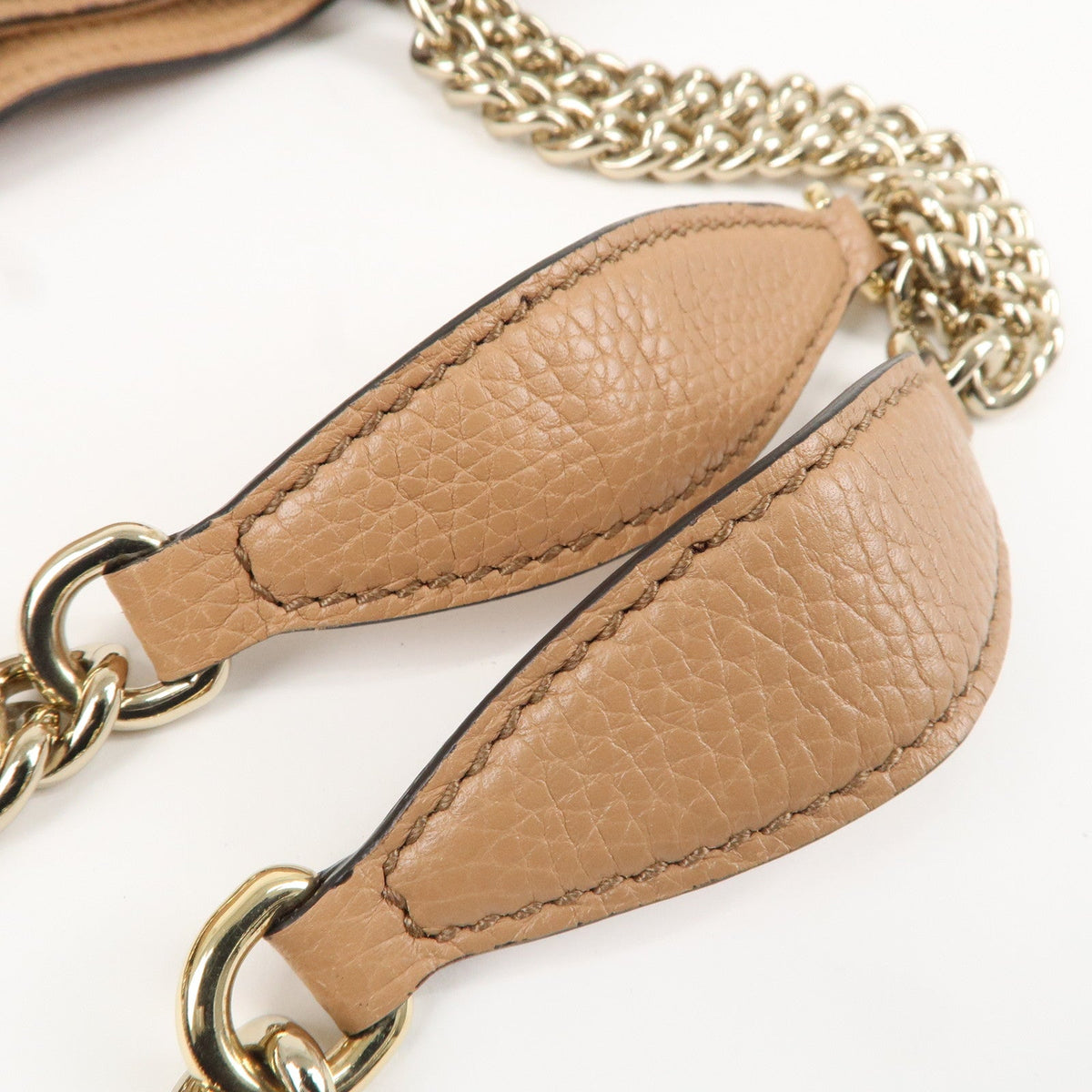 GUCCI SOHO Interlocking G Leather Chain Shoulder Bag Beige 536196