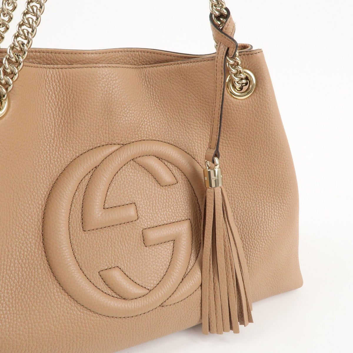 GUCCI SOHO Interlocking G Leather Chain Shoulder Bag Beige 536196