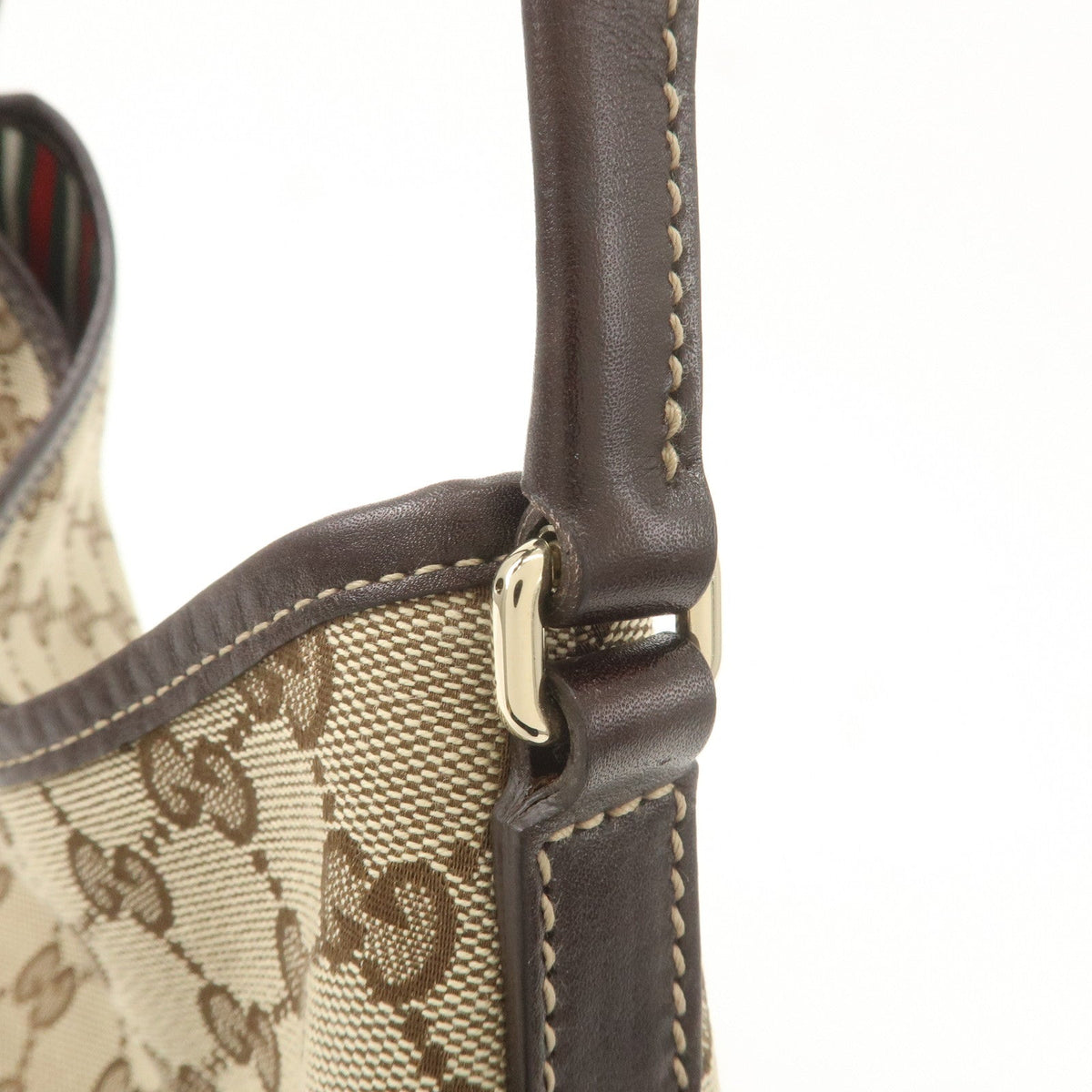 GUCCI GG Canvas Leather Shoulder Bag Beige Brown 169947