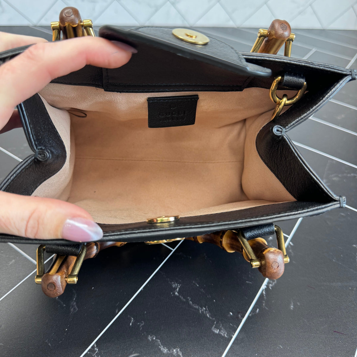 Gucci Black Bamboo Mini Diana Handbag
