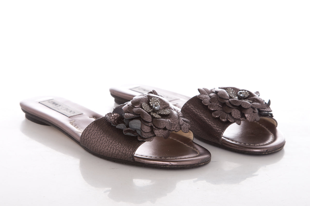 Jimmy Choo Metallic Floral Sandals SZ 37