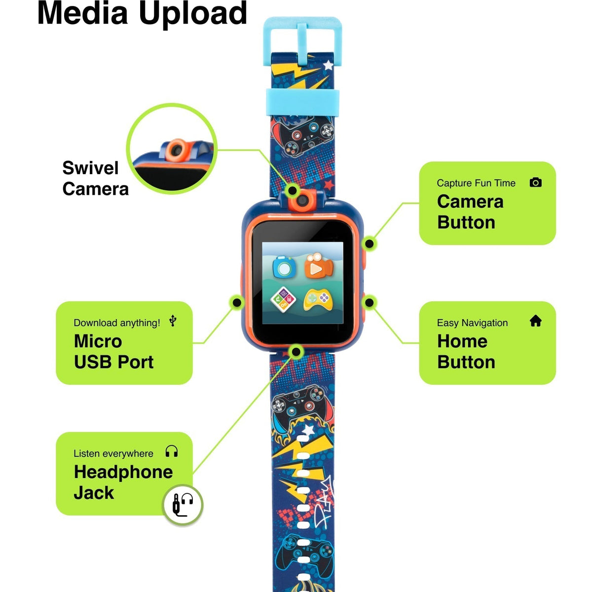 Playzoom Kids Smartwatch & Earbuds Set: Dark Blue/Orange Game station