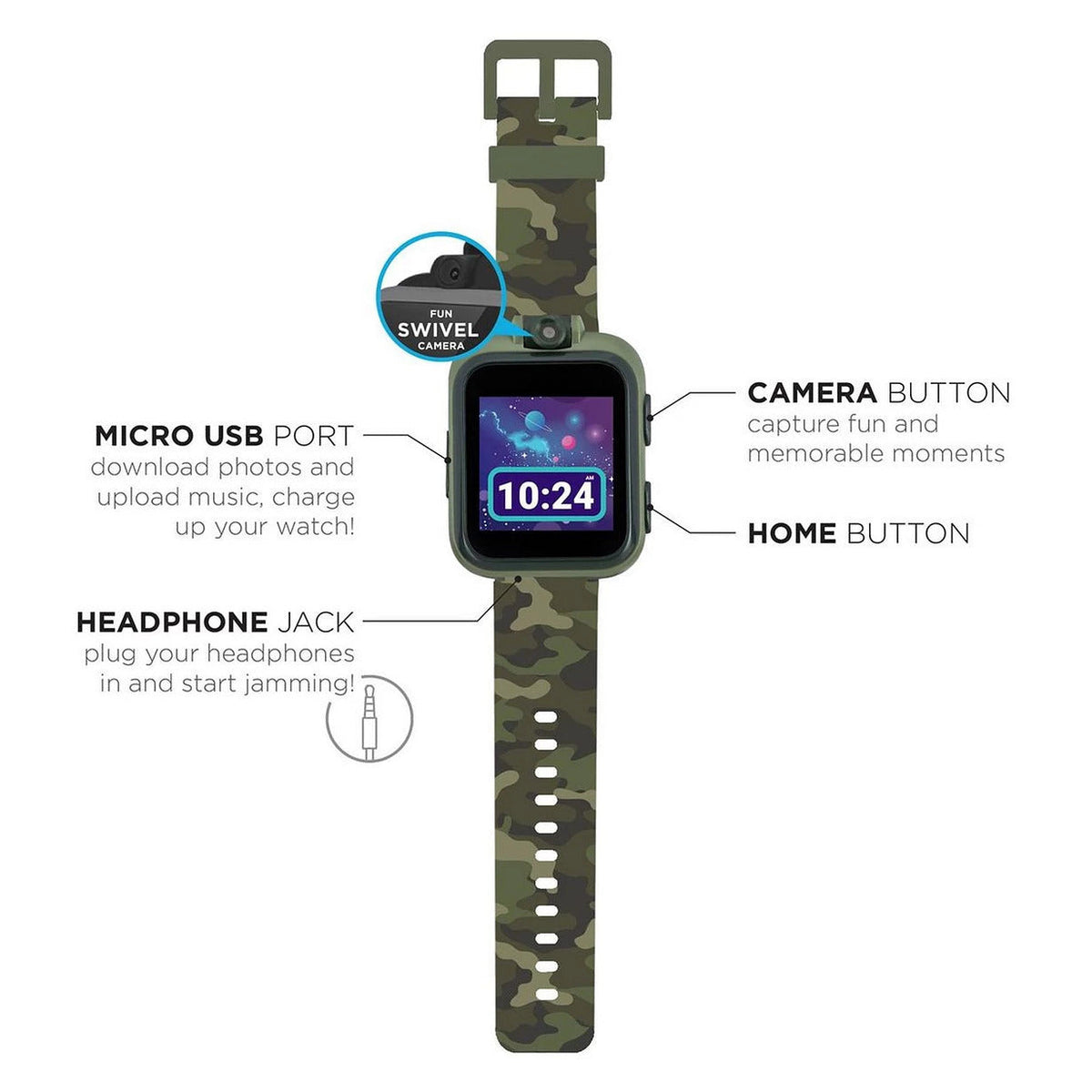 PlayZoom 2 Kids Smartwatch & Earbuds Set: Olive Camouflage Print