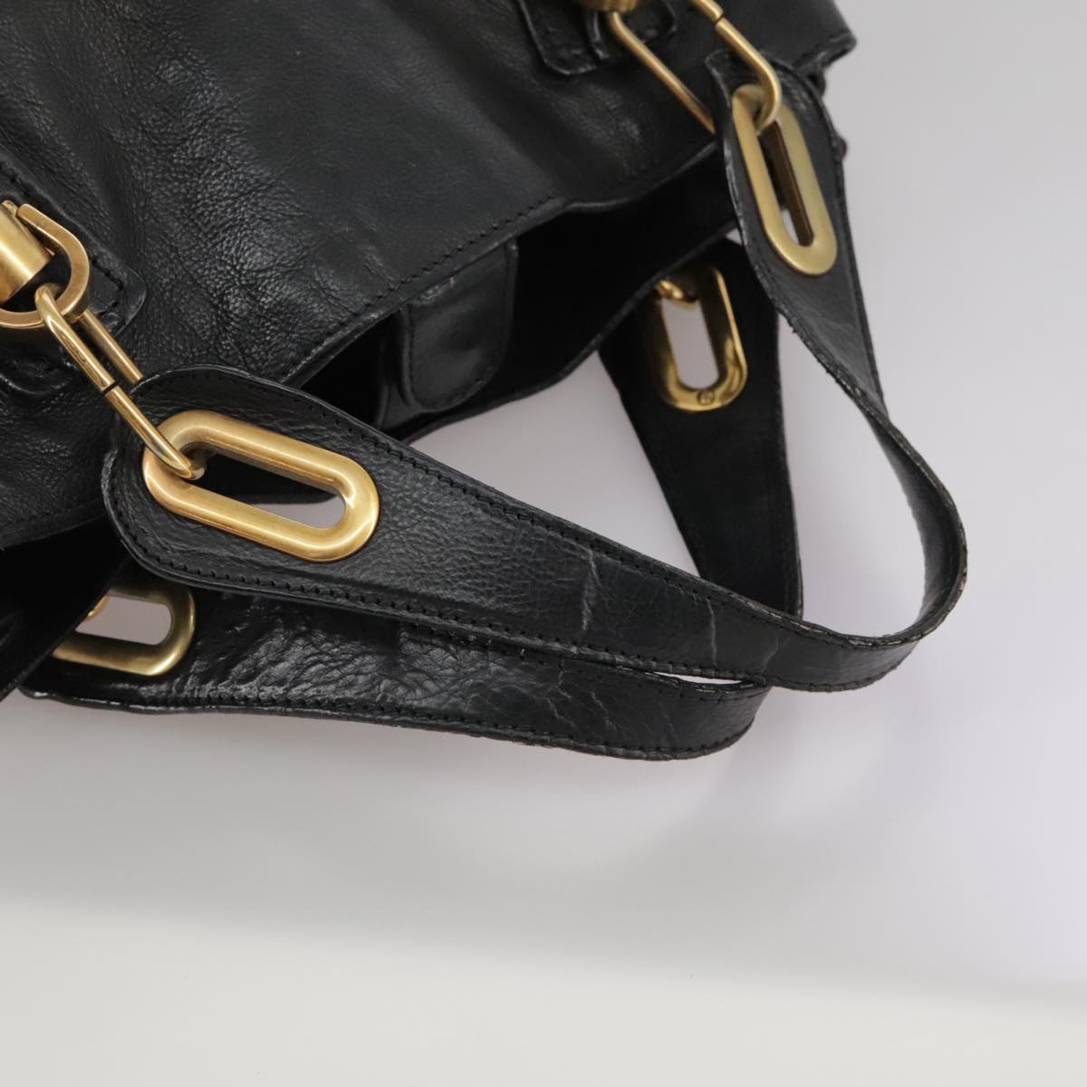 Chloe Paraty Hand Bag Leather Black Gold 106891
