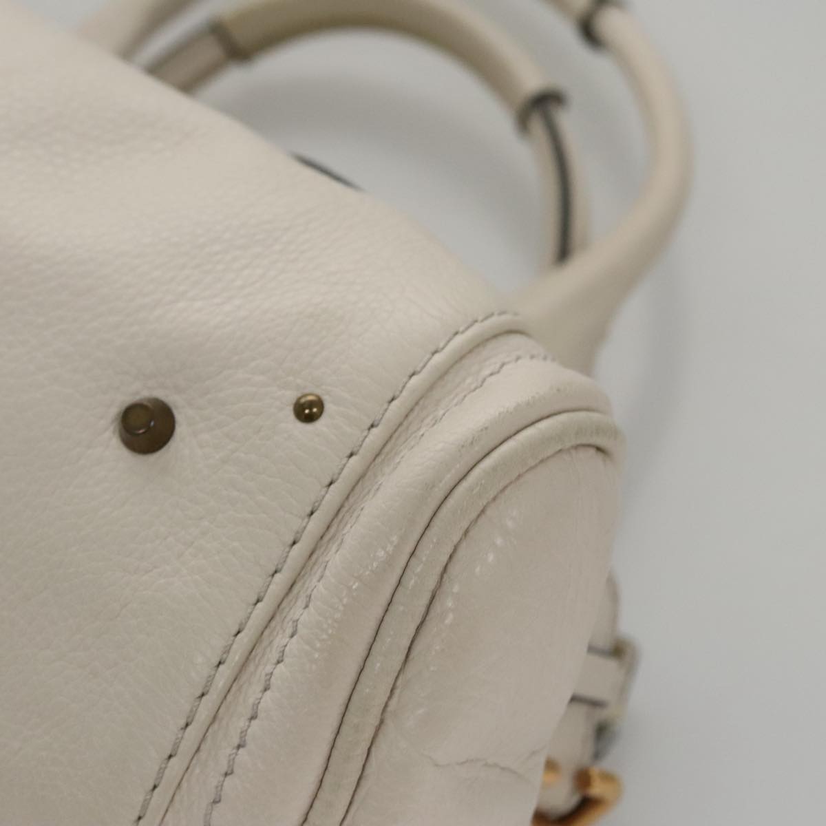 Chloe Paddington Hand Bag Leather White Gold Silver 107360