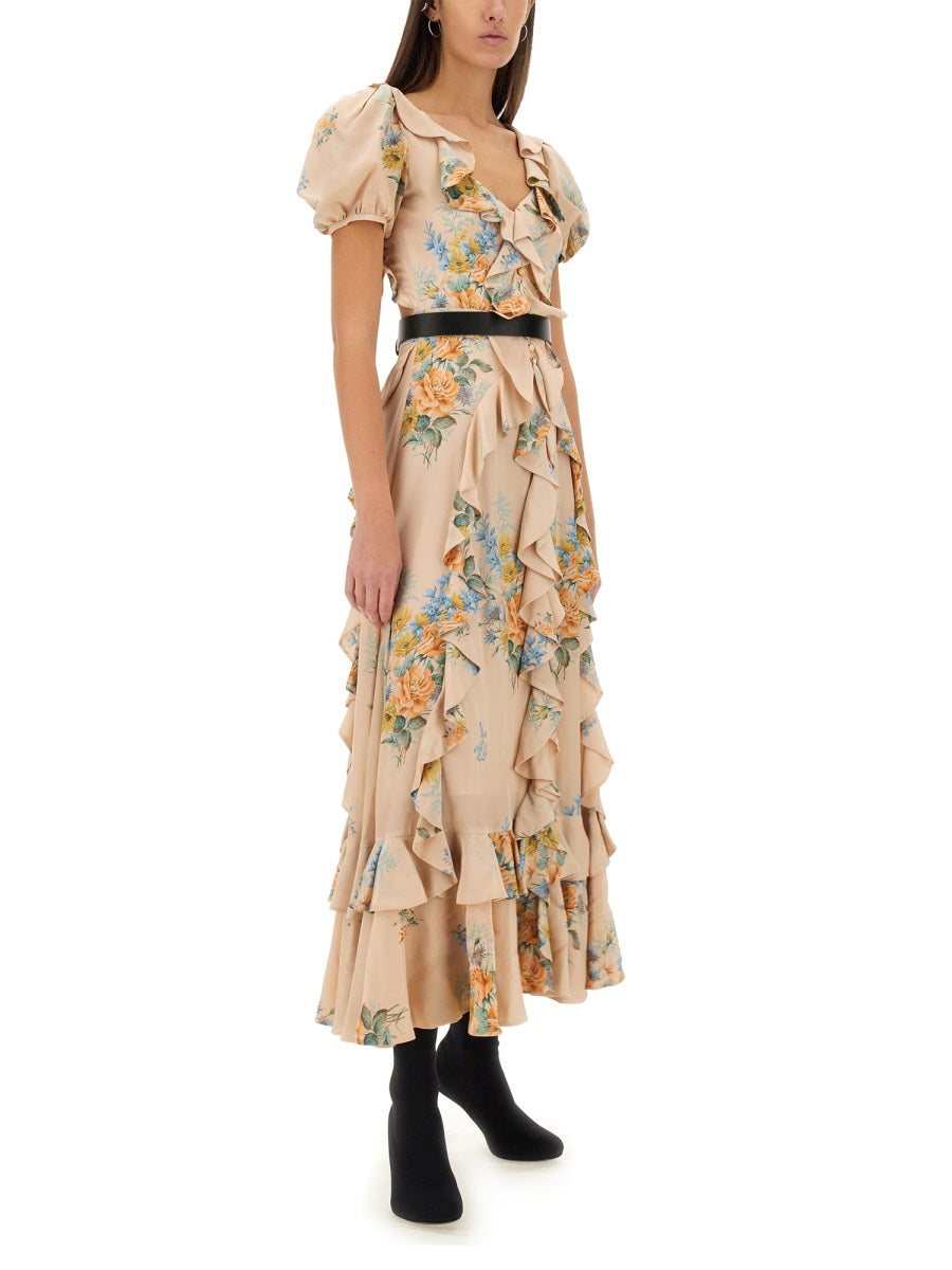 Alexander Mcqueen Women Floral Print Ruched Silk Dress