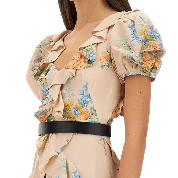 Alexander Mcqueen Women Floral Print Ruched Silk Dress