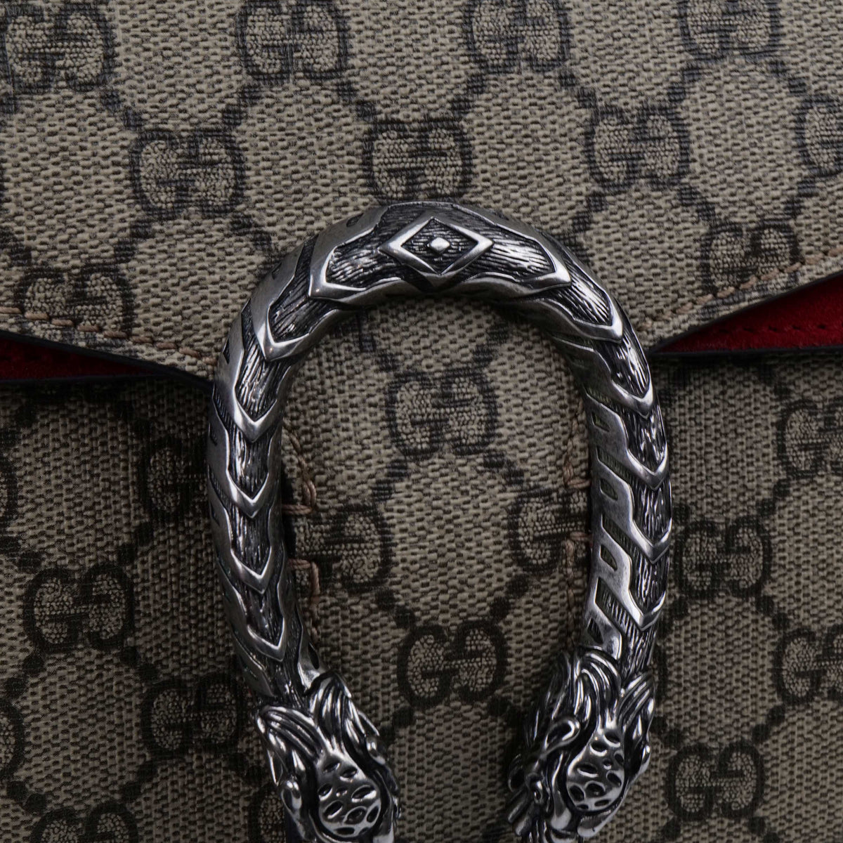 Gucci Small Dionysus GG Supreme With Red Suede Trim.