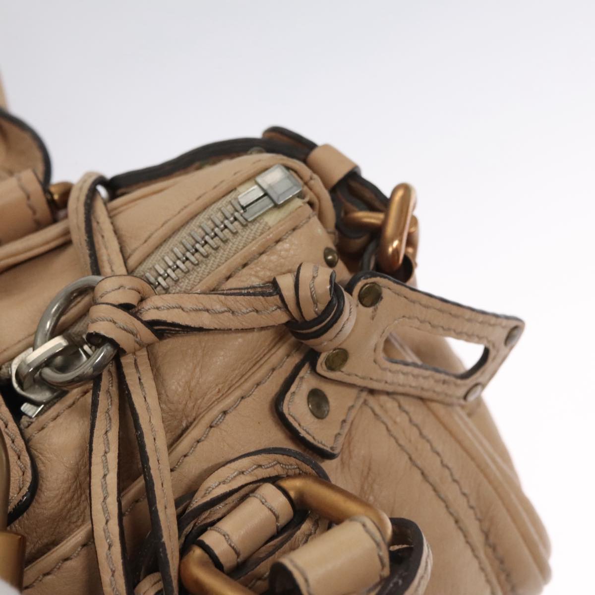 Chloe Paddington Mini Hand Bag Leather Beige Silver 111190