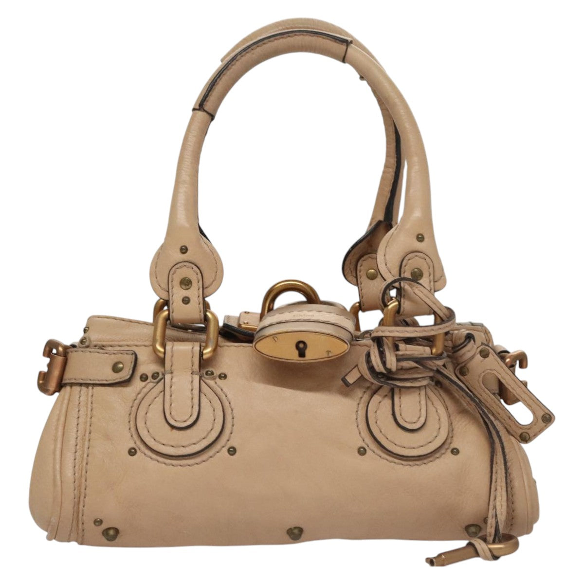 Chloe Paddington Mini Hand Bag Leather Beige Silver 111190