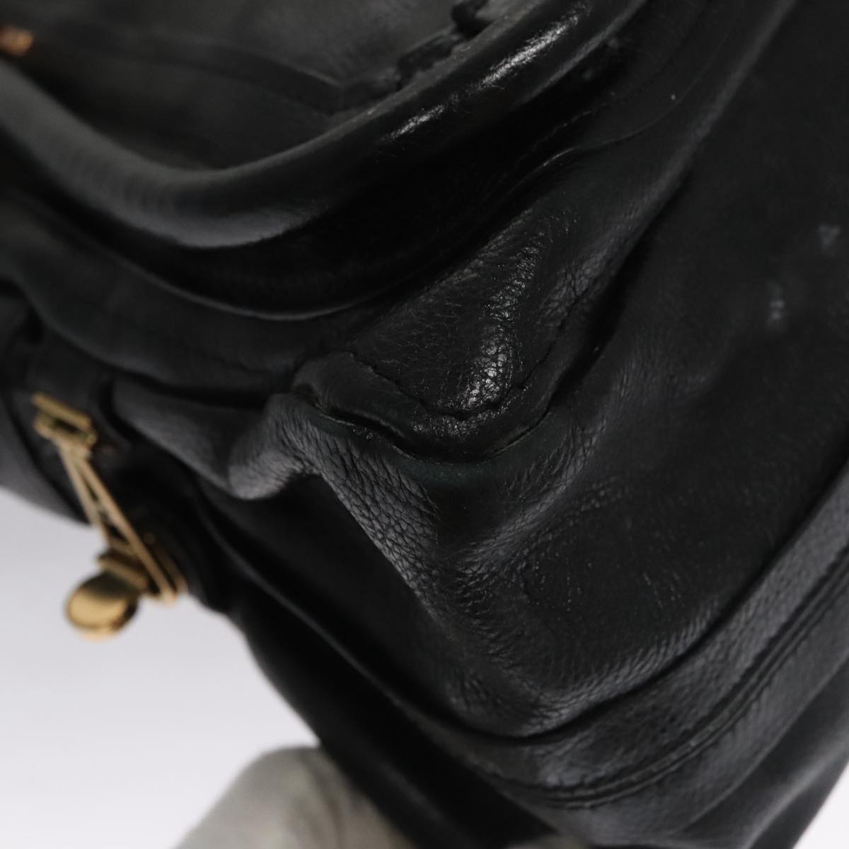 Chloe Paraty Hand Bag Leather 2way Black Gold 111441