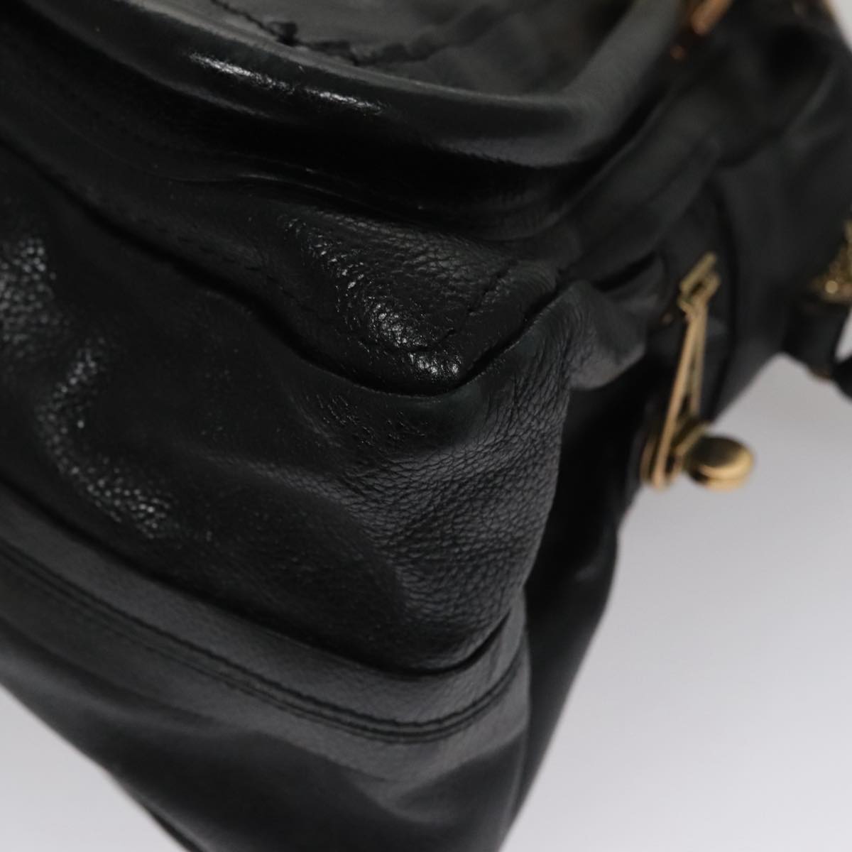 Chloe Paraty Hand Bag Leather 2way Black Gold 111441