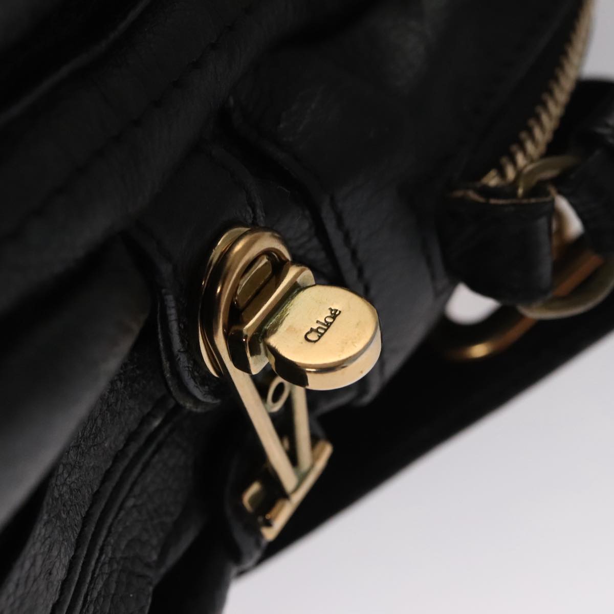 Chloe Paraty Hand Bag Leather 2way Black Gold 111441