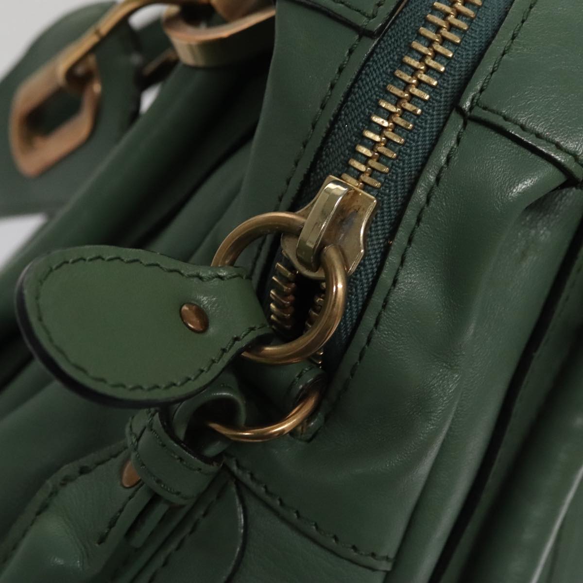Chloe Paraty Hand Bag Leather 2way Green Gold 112404