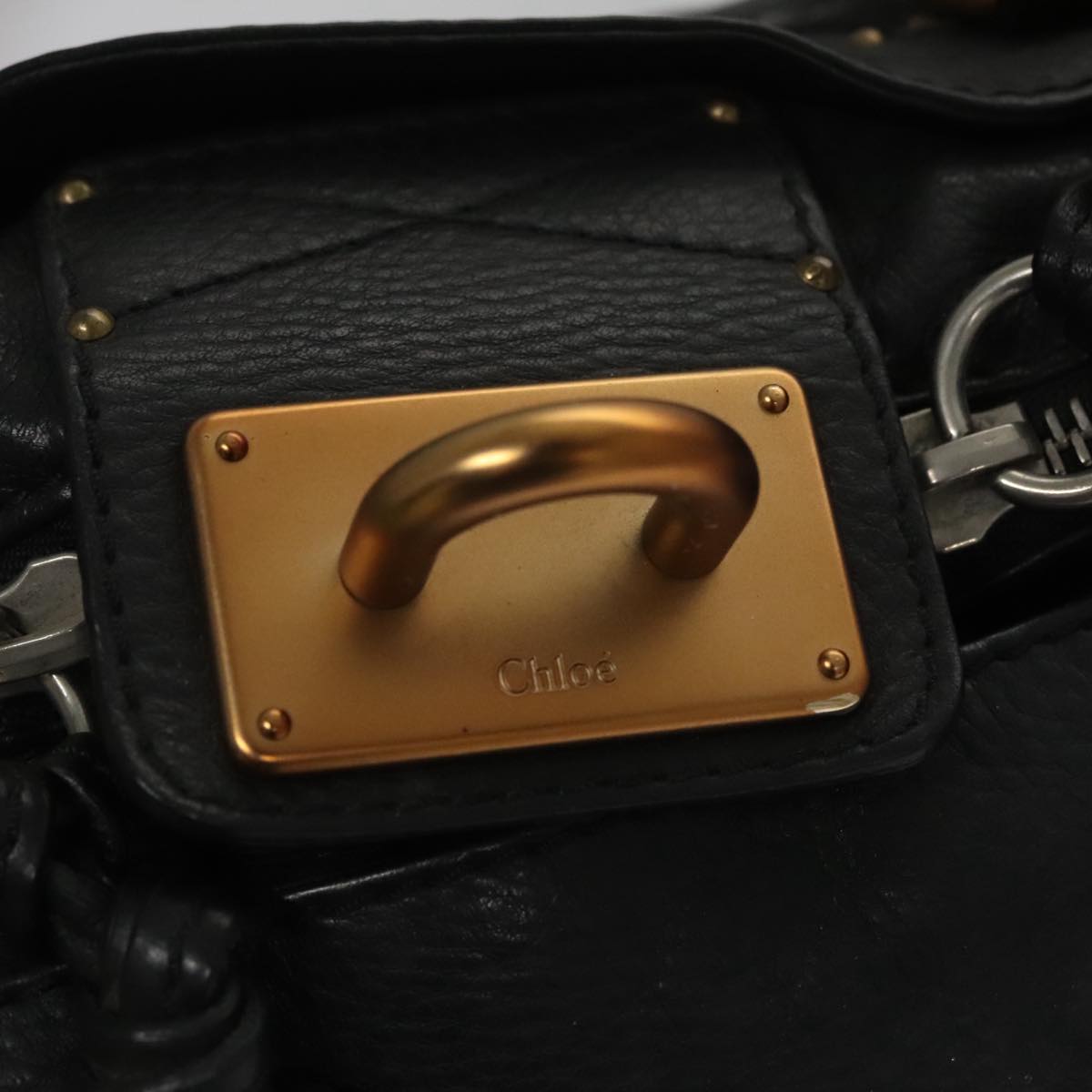 Chloe Paddington Hand Bag Leather Black Silver 112426